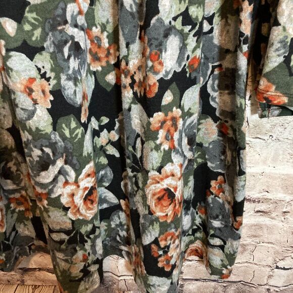 NY Collection Babydoll Sweater Dress Womens 1X Gray Rose Floral Flared Sleeve - Picture 5 of 16